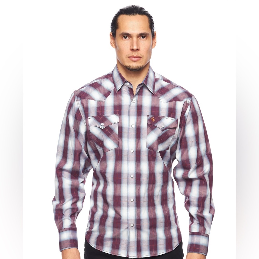 Men's Rodeo plaid long-sleeve western shirt pearl snap buttons XL